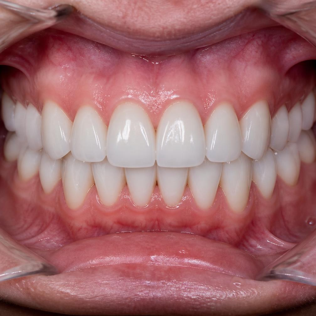 Resultado después del tratamiento estético: dientes alineados y aclarados